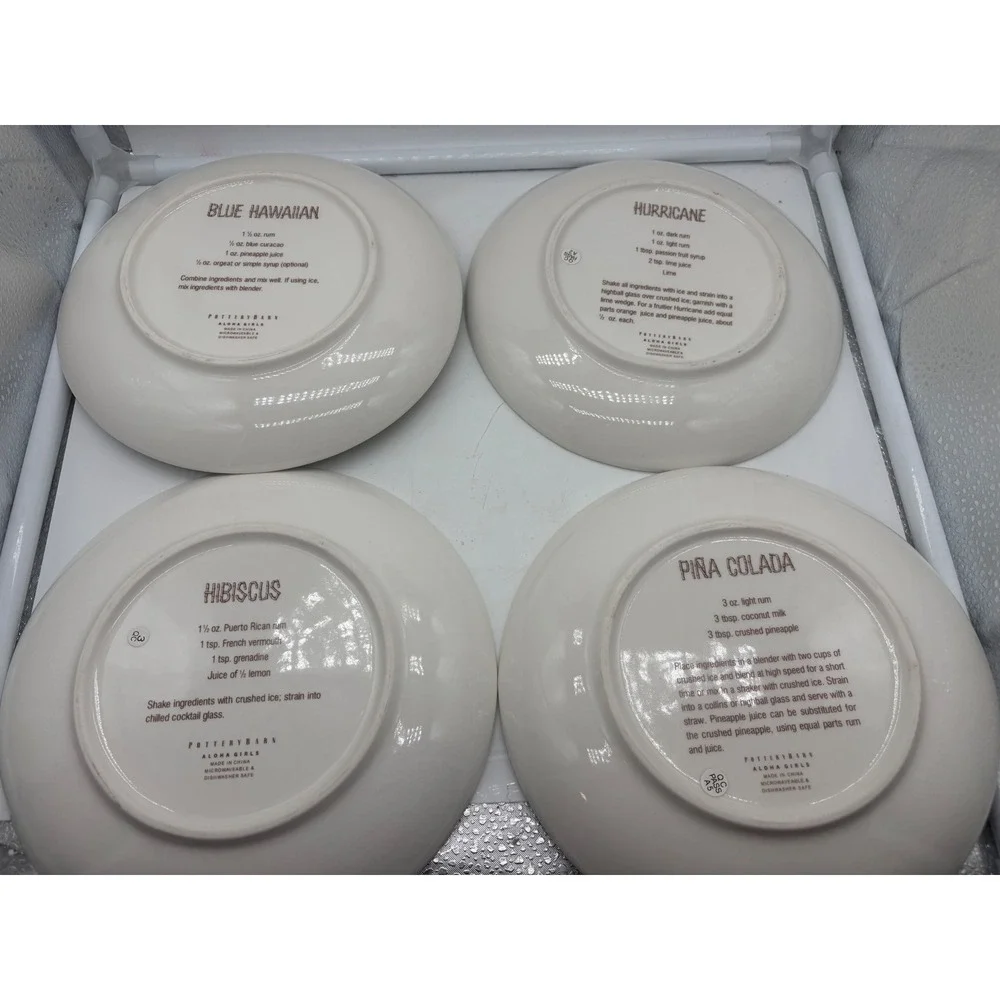 Pottery Barn Aloha Girls Dessert Plates Set of 4 Hawaiian Hula Tiki Bar 8